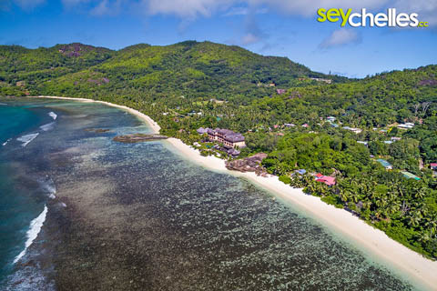 aerial of anse forbans with the double tree allamanda