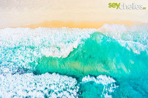 aerial view of the surf on grand anse la digue