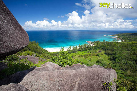 petite anse seen from the mountains of la digue